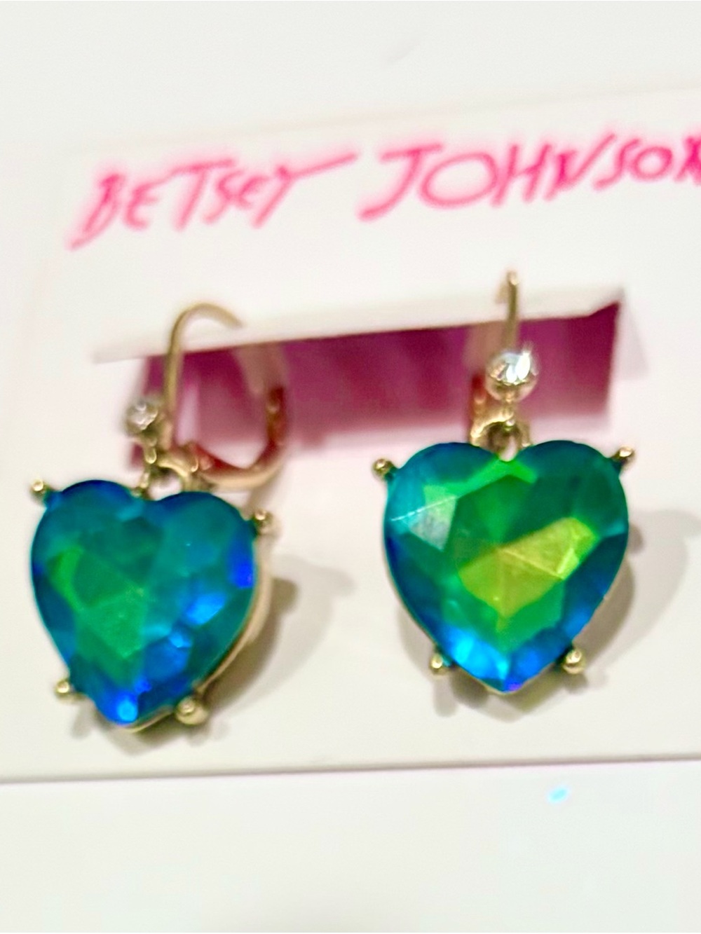 Betsey Johnson Blue-Green Heart Drop Earrings